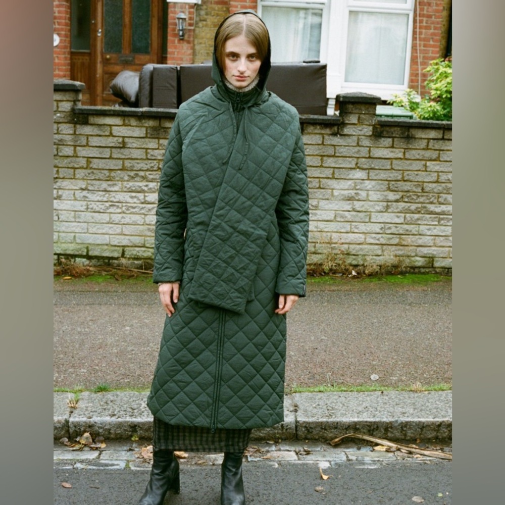 Paloma Wool Otter Quilted Hood Long Scarf Puffer Coat Green sz. S